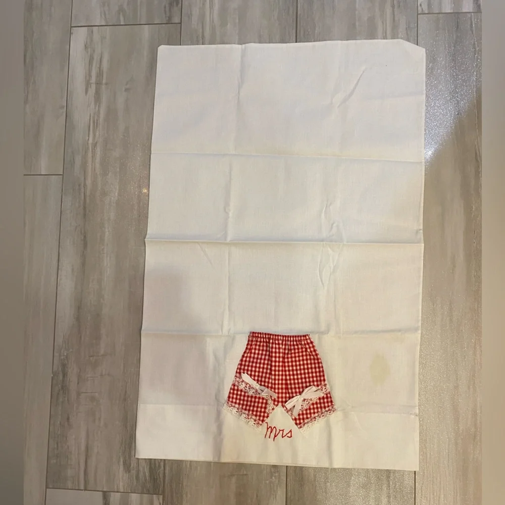 Vintage Mr. and Mrs. Hand Embroidered Pillowcases with Cute Underwear Appliqués